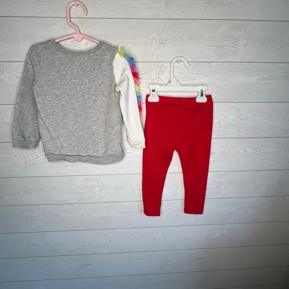 Carter’s girls’ unicorn sweatshirt/Jumping Beans red leggings Size 3T
